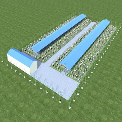 Projeto Fornecimento Estrutura moderna de aço Churrasqueira de laticínios Churrasqueira de gado de metal com sistema de ventilação