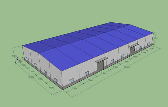 60x30x7,5m Armazém de aço pré-fabricado ASTM A36 Q235B