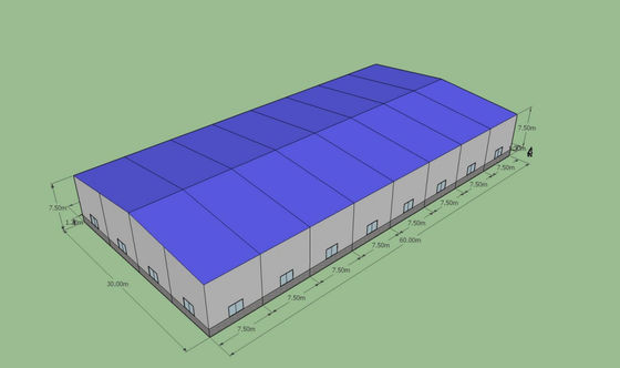 60x30x7,5m Armazém de aço pré-fabricado ASTM A36 Q235B